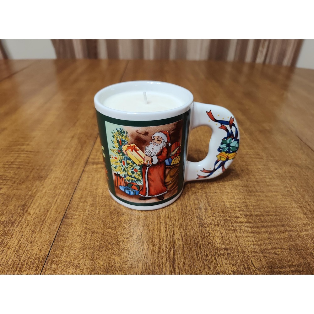 Handmade Santa Mistletoe Scented Candle in Vintage Ceramic Mug A4
